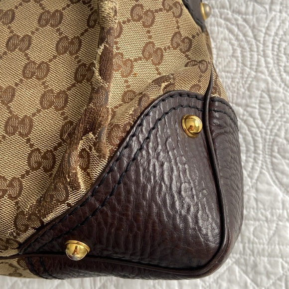 Gucci Jockey GG Monogram Canvas Brown Pebbled Leather Hobo Shoulder Bag - Picture 11 of 16